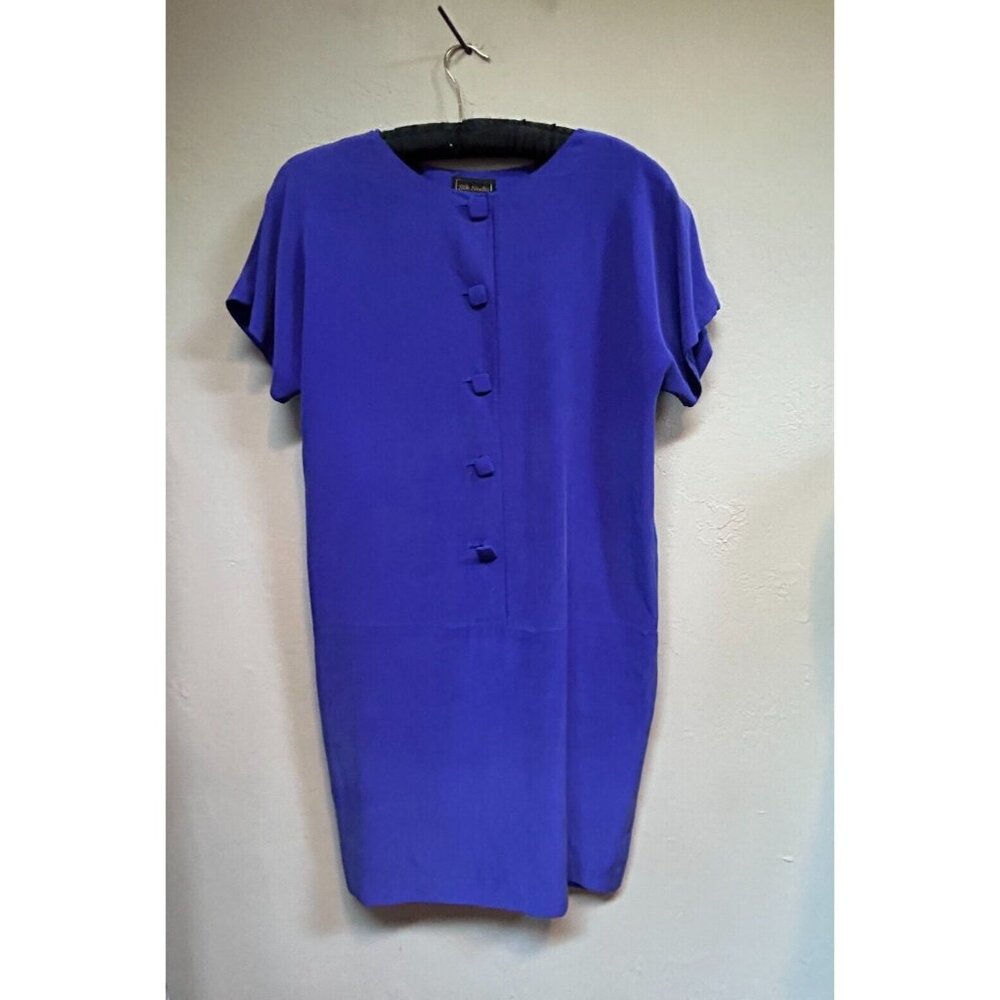 Silk Studio Women's Flare Sleeve Shift Dress Half Button Front Purple Size 10